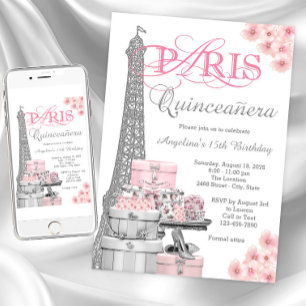 Convites Quinceanera Paris Rosa