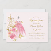 Quinceanera Parisiense Chic Floral Dourado Rosa