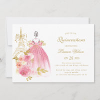 Quinceanera Parisiense Chic Floral Dourado Rosa