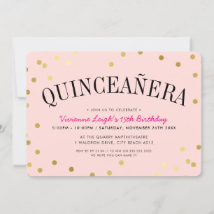 Convites QUINCEAÑERA PARTY luxe dourado manchas cor-de-rosa