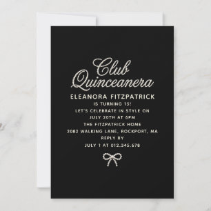Convites Quinceanera Pérola Preta e Branca Rótulo com Laço