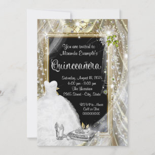 Convites Quinceañera Pérola Preta e Dourada