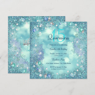 Convites Quinceanera Pérolas Azul Turquesa Céu Oceano Anive