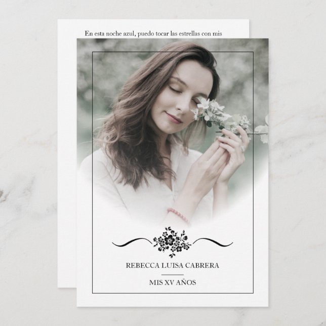 Convites Quinceañera Photo Classic Chic Typography Script (Frente/Verso)