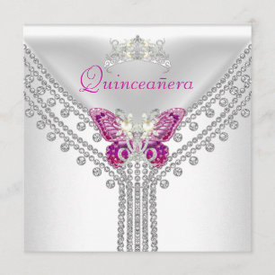 Convites Quinceañera Pink Borboleta Branca Diamante 2