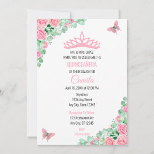 Convites Quinceañera Pink Borboleta Floral Mis Quince Anos