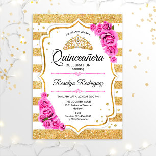 Convites Quinceanera - Pink Dourado Branco