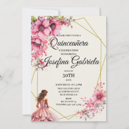 Convites Quinceañera pink floral Invitation