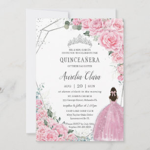 Convites Quinceañera Pink Princesa Floral Silver Aniversá