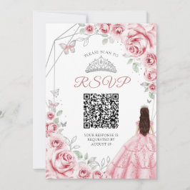 Convites Quinceanera Pink Silver Dress Floral RSVP Código Q