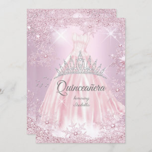 Convites Quinceanera Pink Snowflake Vestido de inverno Tiar