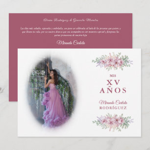 Convites Quinceañera Pink Trendy Buquê Foto Espanhol