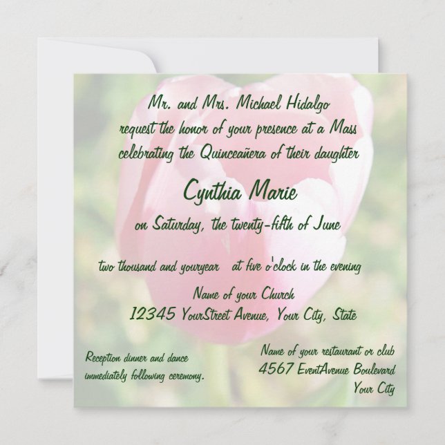 Convites Quinceanera Pink Tulip 15 Aniversário (Frente)