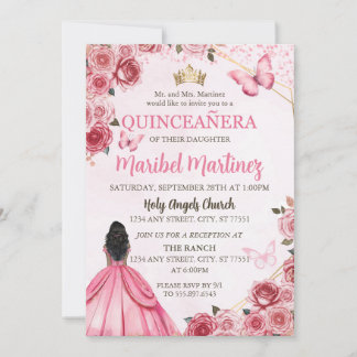 Convites Quinceanera Pink Vress Borboleta