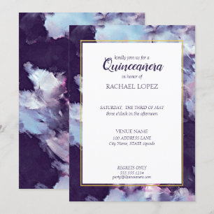 Convites Quinceanera Pintada Roxa e Dourada