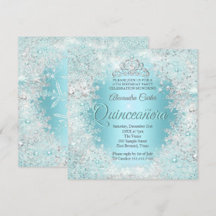 Convites Quinceanera Prata Bonito Azul Flocos de Neve