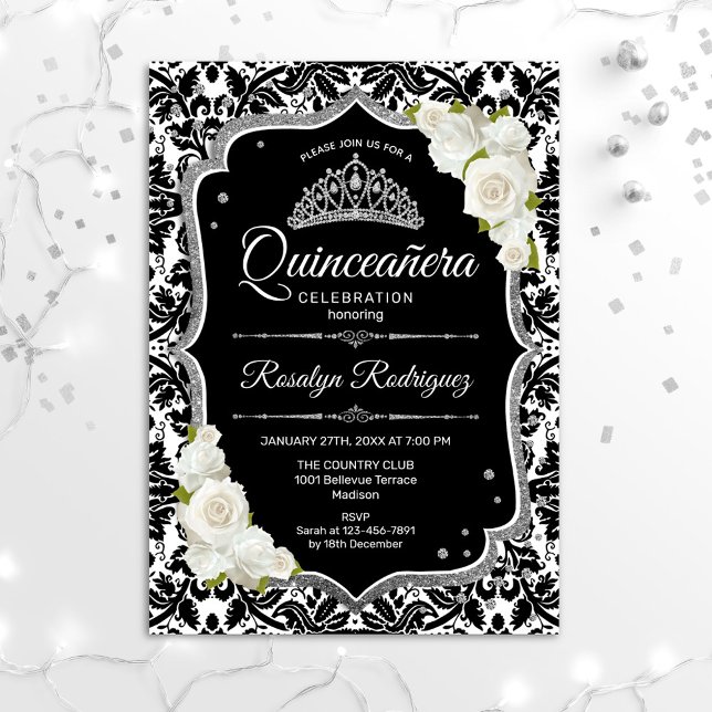 Convites Quinceanera - Prata Branca Negra (Criador carregado)