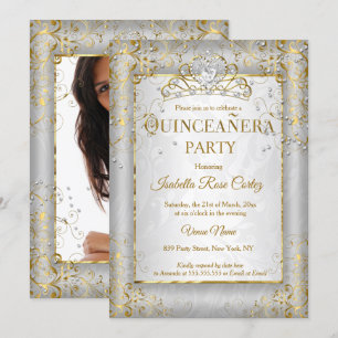 Convites Quinceanera Prata Branco Ouro Tiara festa de fotos