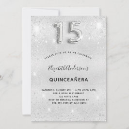 Convites Quinceanera prata elegante