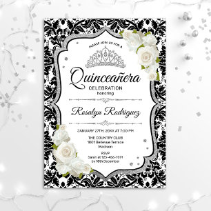 Convites Quinceanera - Prata Negra Branca de Damasco