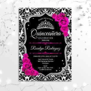 Convites Quinceanera - Prata Rosa Preta