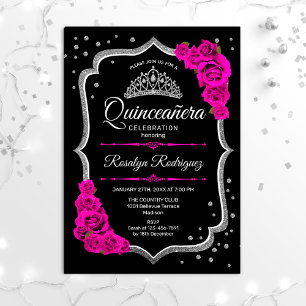 Convites Quinceanera - Prata Rosa Preta