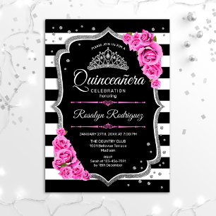 Convites Quinceanera - Prata Rosa Preta