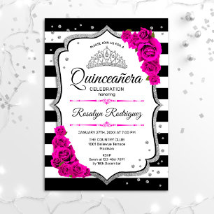 Convites Quinceanera - Prata Rosa Preta Branca