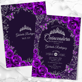 Convites Quinceanera Prata Roxo