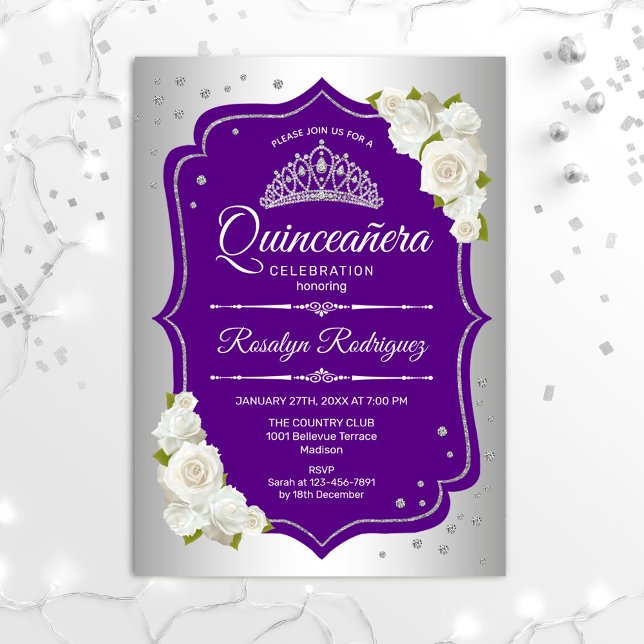 Convites Quinceanera - Prata Roxo (Criador carregado)