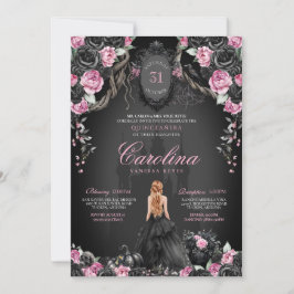 Convites Quinceanera Preta Rosa-Rosa, Princesa Gótica