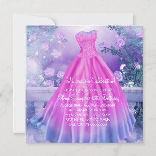 Convites Quinceañera Princesa Floral Rosa Roxa