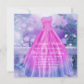 Convites Quinceañera Princesa Floral Rosa Roxa