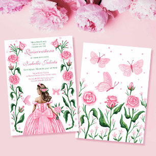 Convites Quinceanera Princesa Rosa Borboleta Rosa