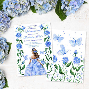 Convites Quinceanera Princesa Rosas Borboleta Azul