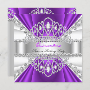 Convites Quinceanera Princesa Roxo Diamante Branco Tiara