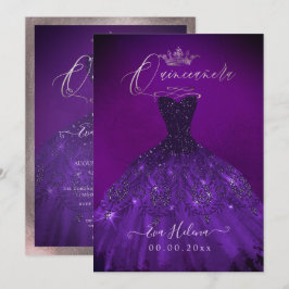 Convites Quinceañera, Princesa Sparkle Gown EggPlant