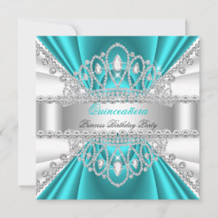 Convites Quinceanera Princesa Tiara Azul Turquesa Branco Di