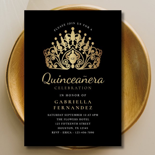 Convites Quinceañera Princesa Tiara Coroa Dourada (Criador carregado)
