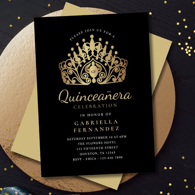 Convites Quinceanera Princesa Tiara Coroa Dourada (Criador carregado)