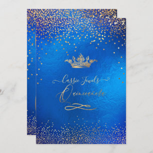 Convites Quinceanera Princess Crown Faux Dourado Confetti B