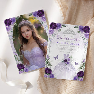 Convites Quinceañera Princess Dress Lavanda Foto Silver