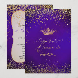 Convites Quinceanera Princess Faux Dourada Confetti Violet