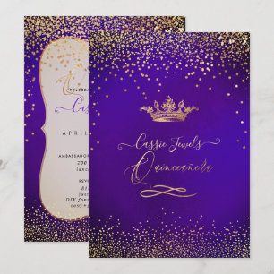 Convites Quinceanera Princess Faux Dourada Confetti Violet