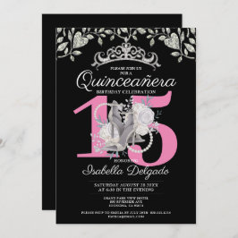 Convites Quinceanera Princess Pink Black 15 Birday