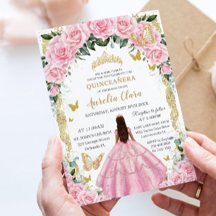 Convites Quinceañera Princess Rosa Rosa Rosa Floral Vintage