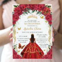 Quinceañera Princess Rosas vermelhas Floral Vintag