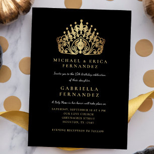 Convites Quinceañera Princess Tiara Crown Church Service