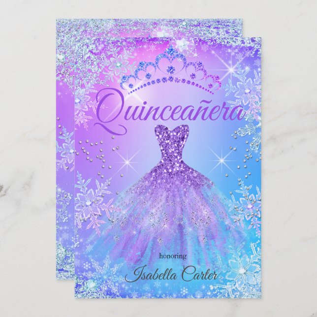 Convites Quinceanera Puro Cor-de-Rosa Azul Wonderland 2 (Frente/Verso)