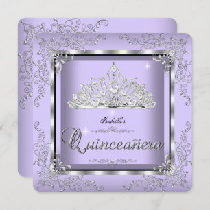 Convites Quinceanera Puro Lavanda Prata Diamante Tiara 3